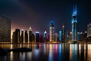 das Stadt Horizont beim Nacht im Schanghai. KI-generiert foto