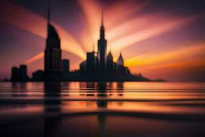 das Stadt von Dubai ist reflektiert im das Wasser. KI-generiert foto