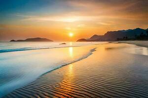 Sonnenuntergang auf das Strand, Strand, Wasser, hd Hintergrund. KI-generiert foto