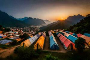 das Sonnenaufgang Über das Berge im Vietnam. KI-generiert foto