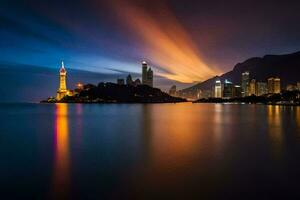 das Stadt Beleuchtung oben beim Nacht im hong. KI-generiert foto