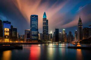 das Stadt Horizont beim Nacht im Dubai. KI-generiert foto