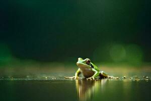 ein Frosch Sitzung auf das Boden im das Wasser. KI-generiert foto