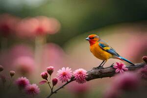 Foto Hintergrund das Vogel, Blumen, Frühling, das Vogel, Frühling, Blumen, das Vogel,. KI-generiert