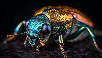behaart Rüsselkäfer metallisch Blau Antenne und Gelb Bein im Fokus generiert durch ai foto