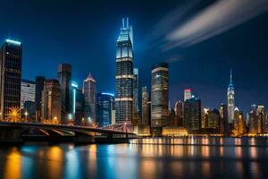 das Stadt Horizont beim Nacht im Schanghai. KI-generiert foto