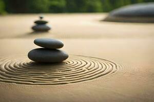 ein Zen Garten mit Steine und ein Spiral. KI-generiert foto