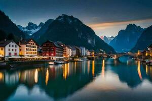 das schön Stadt, Dorf von Lauterbrunnen, Schweiz. KI-generiert foto