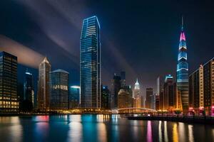 das Stadt Horizont beim Nacht im Dubai. KI-generiert foto