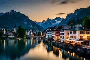 das schön Stadt, Dorf von hallstatt, Schweiz. KI-generiert foto