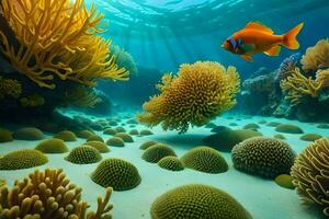 Anemonen und Korallen im das Ozean. KI-generiert foto