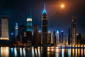 das Stadt Horizont beim Nacht mit das Mond im das Himmel. KI-generiert foto