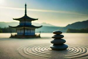 ein Zen Garten im das Berge. KI-generiert foto