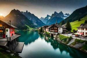 schön Alpen, Schweiz, Europa, europäisch, europäisch Landschaft. KI-generiert foto