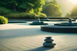 ein Zen Garten mit Steine und Wasser. KI-generiert foto