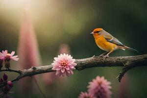 Foto Hintergrund das Sonne, Blumen, Vogel, Frühling, das Vogel, Frühling, das Vogel,. KI-generiert