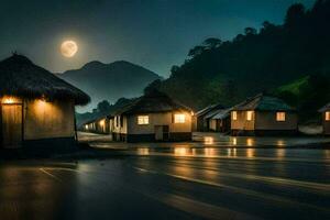 Foto Hintergrund das Mond, Nacht, das Himmel, das Berge, das Dorf, das Mond,. KI-generiert