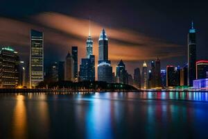 das Stadt Horizont beim Nacht im Schanghai. KI-generiert foto