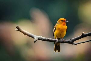 ein klein Orange Vogel ist Sitzung auf ein Ast. KI-generiert foto