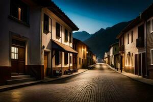 ein Straße im das Berge beim Nacht. KI-generiert foto