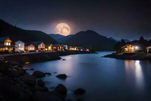 Foto Hintergrund das Mond, Nacht, das Meer, das Berge, das Mond, das Wasser,. KI-generiert