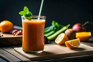 ein Glas von Orange Saft mit ein Stroh. KI-generiert foto