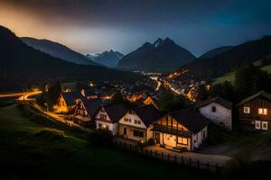 Foto Hintergrund das Himmel, Berge, Nacht, das Dorf, das Berge, das Dorf, Die. KI-generiert