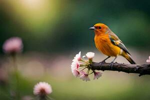 Foto Hintergrund das Vogel, Blumen, Frühling, das Vogel, Frühling, das Vogel, Frühling,. KI-generiert