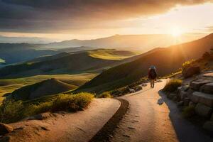 das Sonne ist Rahmen Über das Berge. KI-generiert foto