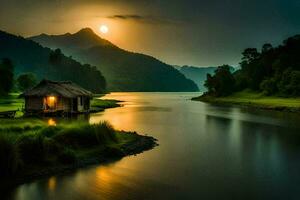 das Haus auf das See, Vietnam. KI-generiert foto