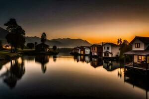 das Haus auf das See durch James Kennedy. KI-generiert foto