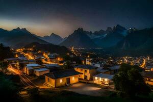 Foto Hintergrund das Himmel, Berge, Nacht, das Dorf, das Berge, das Dorf, Die. KI-generiert