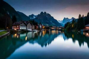 das schön Stadt, Dorf von Alpbach, Schweiz. KI-generiert foto