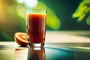 ein Glas von Orange Saft auf ein Tisch. KI-generiert foto