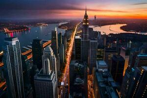 das Stadt Horizont beim Dämmerung im Neu York. KI-generiert foto