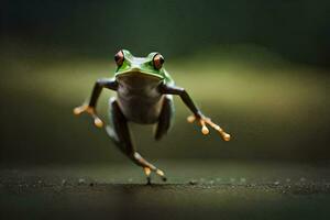 ein Frosch Springen auf das Boden. KI-generiert foto