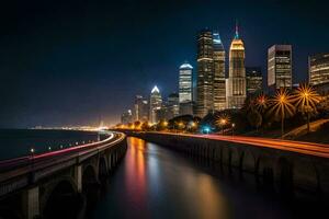 Chicago Horizont beim Nacht. KI-generiert foto
