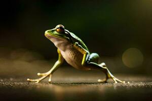 ein Frosch ist Stehen auf es ist Hinter Beine. KI-generiert foto