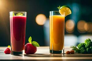 zwei Brille von Saft mit Obst und Gemüse. KI-generiert foto