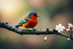 Foto Hintergrund das Vogel, Blumen, Frühling, das Vogel, Frühling, das Vogel, Frühling,. KI-generiert