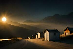 Foto Hintergrund das Himmel, Berge, Strand, das Sonne, das Mond, das Strand, Die. KI-generiert