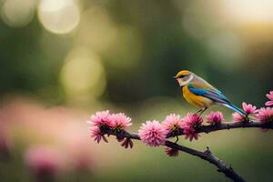 Foto Hintergrund das Vogel, Blumen, Frühling, das Vogel, Frühling, das Vogel, Frühling,. KI-generiert