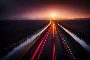 ein lange Exposition Foto von ein Autobahn mit Autos Fahren auf Es. KI-generiert