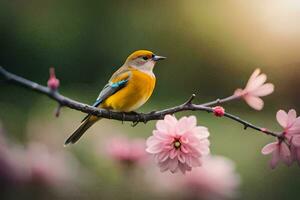 Foto Hintergrund das Vogel, Blumen, Frühling, das Sonne, das Vogel, das Vogel, Die. KI-generiert