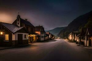 ein lange Exposition Foto von ein Stadt, Dorf beim Nacht. KI-generiert
