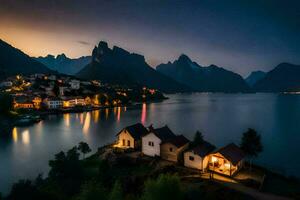 Foto Hintergrund das Himmel, Berge, Haus, Haus, das Himmel, Berge, Haus, Die. KI-generiert