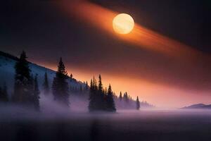 Foto Hintergrund das Himmel, Bäume, das Mond, das Sonne, das Mond, das Sonne,. KI-generiert