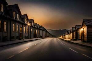 ein lange Exposition fotografieren von ein Straße beim Sonnenuntergang. KI-generiert foto