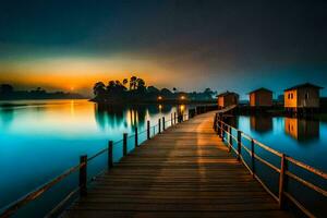 Foto Hintergrund das Himmel, Wasser, das Meer, das See, das Brücke, das Dock,. KI-generiert