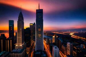 das Stadt Horizont beim Sonnenuntergang. KI-generiert foto